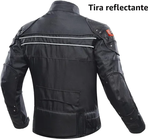Vista 7 de BORLENI Chaqueta para motociclista, resistente al viento, equipo de protección de todo el cuerpo para motociclista Negro