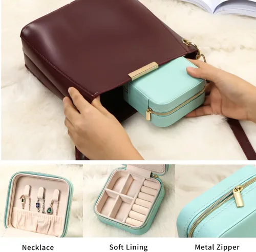 Vista 4 de TRODANCE Estuche de viaje para joyas con espejo, pequeño organizador de joyas de viaje, caja de joyería portátil, mini organizador