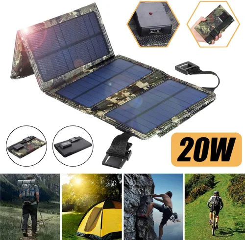 Vista 5 de Panel solar de carga de 10 W 5 V, bolsa plegable solar, panel de carga portátil al aire libre para teléfono móvil o mini ventilador, con un cable