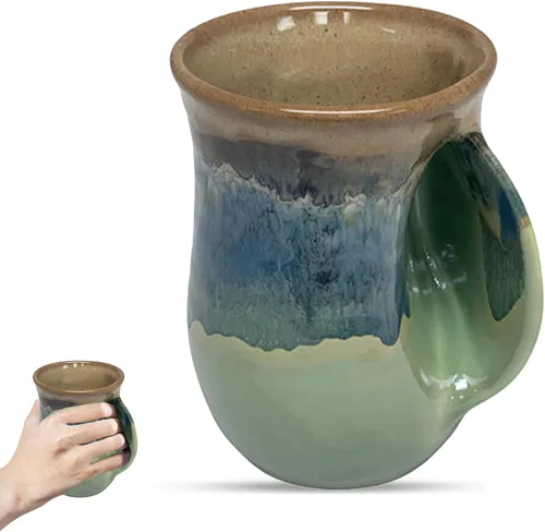 Vista 43 de Clay in Motion - Taza calentadora de manos para diestros, diseño Ocean Tide Marea del Océano