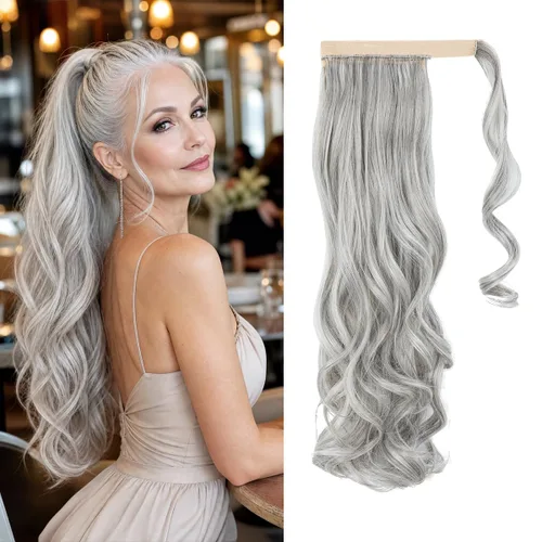 Vista 46 de CJL HAIR 14" Extensión de cola de caballo corta con cabello rizado y ondulado, clip en la cola de caballo, extensión de pelo sintético falso