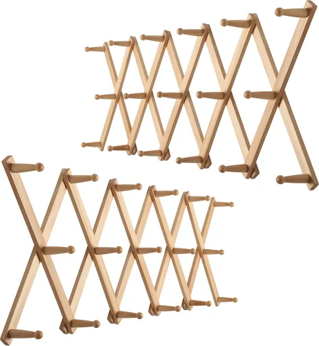 Vista 25 de WEBI Perchero de Pared Acordeón, Perchero de Sombreros de Madera Expandible para Perchero de Abrigos Montado en Pared, Soporte de Ganchos Acordeón
