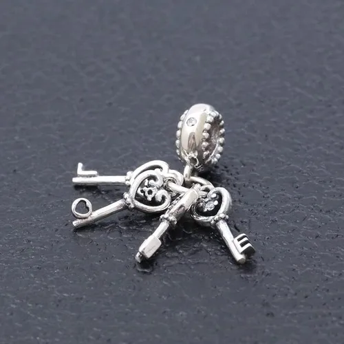 Vista 2 de Keys of Love - Colgante de plata de ley 925 con dije de cristal y circonita cúbica, cuentas de joyería, regalos para mujer, pulsera y collar A0250
