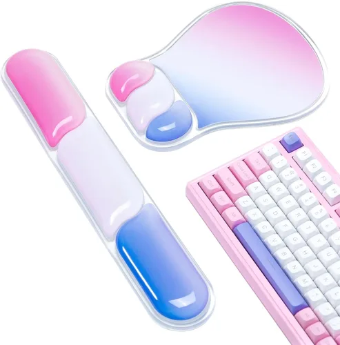 Vista 13 de Ospelelf Juego de alfombrilla de mouse con reposamuñecas de gel ergonómico para teclado, soporte de muñeca con parte inferior de goma