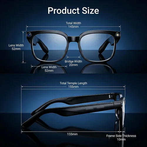 Vista 6 de Lentes inteligentes AI con cámara, gafas Bluetooth con video HD 4K y traducción en tiempo real de más de 164 idiomas ChatGPT integrado, batería de 8