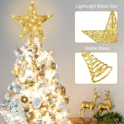 Vista 3 de YAUNGEL Estrella para la Copa del Árbol de Navidad, Estrella para la Copa del Árbol con 40 LED y Control Remoto Operado por Batería Luces Cálidas