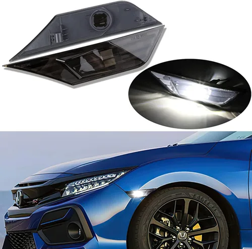 Vista 8 de 2 luces direccionales JDM con lente ahumada, color ámbar y blanco, bombilla LED frontal compatible con Honda Civic Sedan Coupe Hatchback 2016-2021