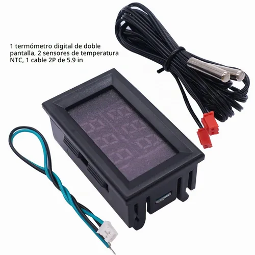 Vista 7 de Termómetro digital weideer, pantalla LED dual, Fahrenheit a Centígrado, ajustable DC 4-28V, -67~+248℉/-55～+120℃, sensor de temperatura de alta
