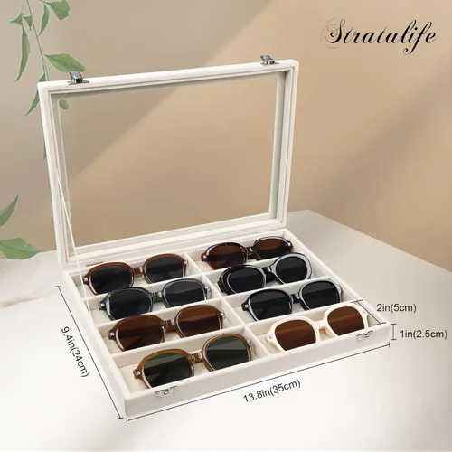 Vista 4 de Stratalife Organizador de lentes de sol, bandeja organizadora de lentes de sol, bandeja organizadora de joyas con tapa, estuche organizador