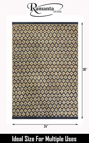 Vista 2 de Alfombra de algodón de yute de 2 x 3 pies (24 x 36 pulgadas), tejida a mano por expertos artesanos, para cualquier habitación de la decoración de tu