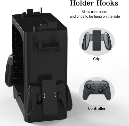 Vista 4 de J&TOP Soporte multifuncional para torre de almacenamiento de disco de juego compatible con Nintendo Switchconsola OLED y controladores Switch Pro