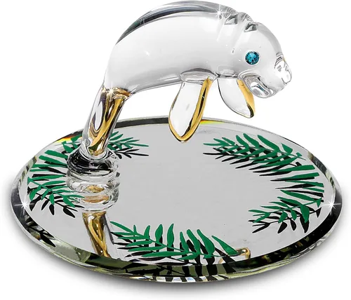 Vista 11 de Glass Baron Figura de cristal con almohadilla de rana sobre lirio, soplada a mano y esculpida con detalles de cristal austriaco y vidrio aerógrafo