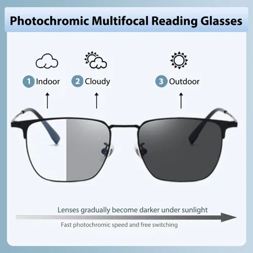 Vista 3 de Gafas de lectura fotocromáticas progresivas multifocales para hombres Lector de transición de luz azul Gafas de sol multifocales