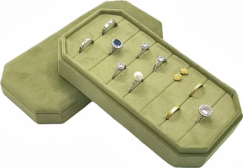 Vista 8 de Caja organizadora de anillos de terciopelo – Joyero para anillos y aretes, bandeja de joyería para anillos y anillos, vitrina para niñas y mujeres