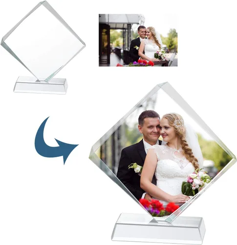 Vista 10 de ITODA Foto de cristal personalizada, marcos de pie personalizados para bodas, cumpleaños, nacimientos y día de San Valentín Forma de manzana