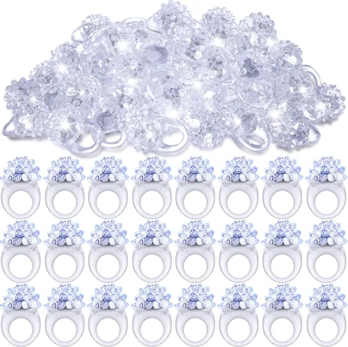 Vista 8 de Leyndo Paquete de 24 anillos con luz LED, recuerdos de fiesta, suministros de fiesta que brillan en la oscuridad, coloridos juguetes de goma