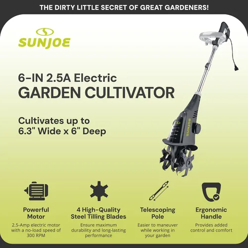 Vista 2 de Sun Joe Aardvark 2.5 amperes eléctrico Jardín Cultivador, Verde