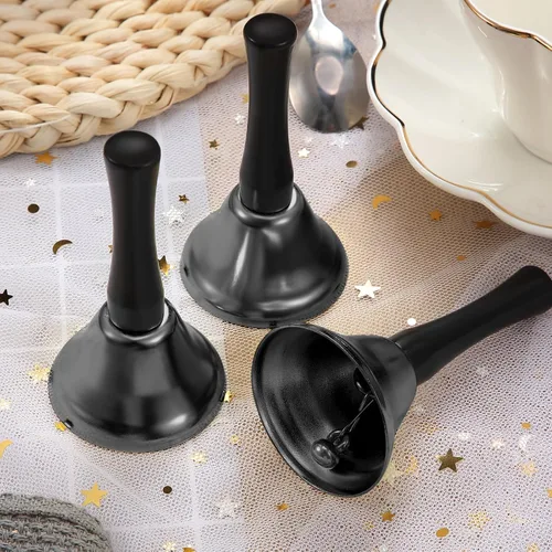 Vista 5 de Boao 24 campanas de mano de acero para servicio de acero con mango de madera negra, campanas de metal diatónico, percusión musical (negro)