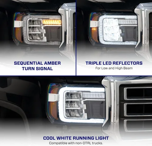 Vista 2 de Form Lighting Faros LED Reflectores Secuenciales compatibles con GMC Sierra 1500/2500/3500 2014-2018 (pareja)