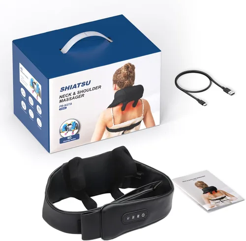 Vista 7 de Masajeador inalámbrico de cuello y hombros con calor, tejido profundo Shiatsu para aliviar el dolor, correas mejoradas portátil para viajes en casa