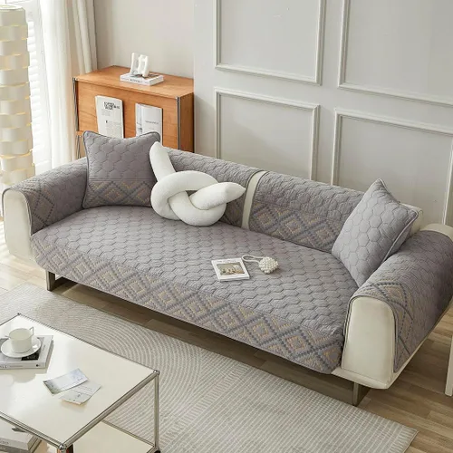 Vista 3 de vctops Funda de sofá bordada con diamantes 100% de algodón, acolchada y suave, antideslizante, lavable, protector de muebles (gris, 28 x 28 pulgadas)