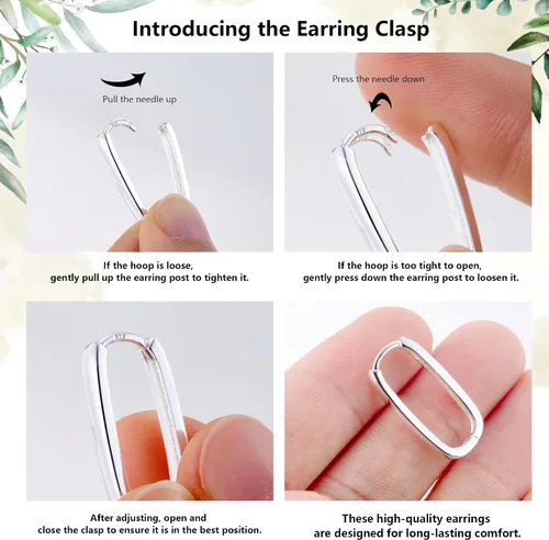 Vista 6 de Sterling Silver Rectangle Hoop Earrings for Women Silver Geometric Rectangle Hypoallergenic Earrings Square Hoops Earring