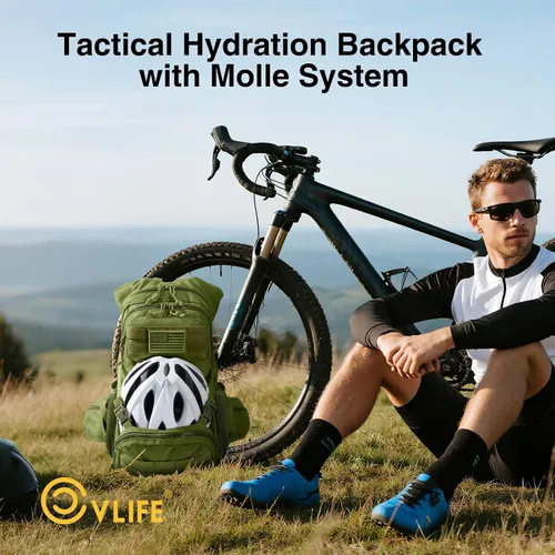 Vista 4 de CVLIFE Mochila táctica de hidratación con vejiga de agua de TPU de 3 L, mochila de senderismo de 22 L para hombres y mujeres, mochila de agua Molle