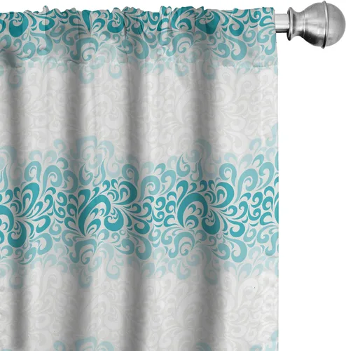 Vista 32 de Ambesonne Paquete de 2 cortinas otoñales para ventana, diseño otoñal con formas intrincadas en espiral y estampado de hojas voladoras, juego ligero