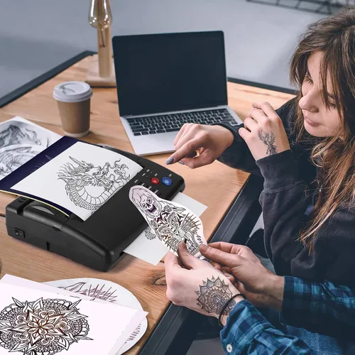 Vista 6 de Impresora de transferencia de plantillas de tatuaje con 20 hojas de plantilla, impresora de plantillas de tatuaje para hombres y mujeres