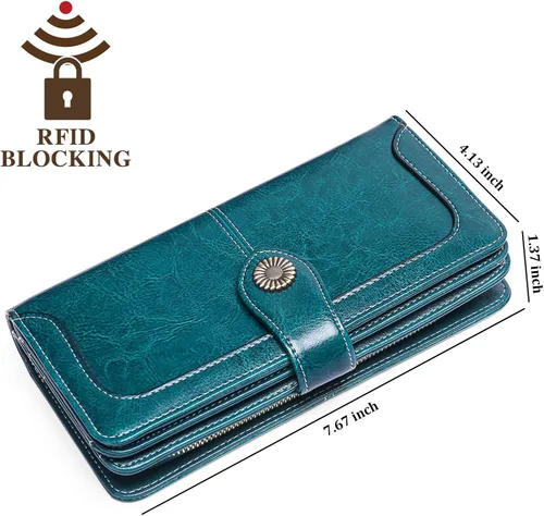 Vista 3 de FALAN MULE Cartera de cuero genuino RFID bloqueo gran capacidad Trifold señoras cartera.