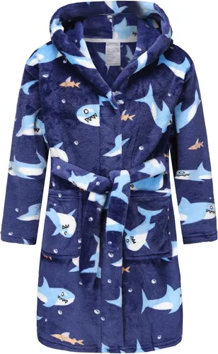 Vista 180 de E.W Apparel Bata de baño de forro polar con capucha para niños, bata suave y mullida para niños pequeños