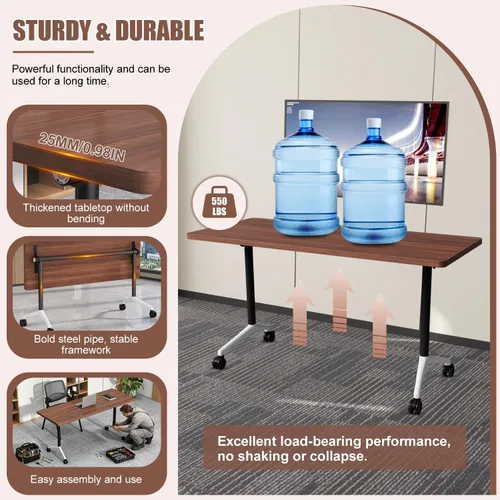 Vista 8 de Folding Conference Table with Wheels, 70.8" Flip-top Training Table, 6Pack Walnut 1