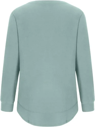 Vista 6 de Sudadera básica para mujer, manga larga, lisa, cuello redondo, sin botones, ajustada, túnica casual