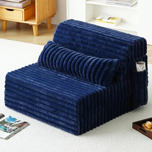 Vista 10 de Sofá cama plegable tamaño individual, colchón convertible con almohada, colchón de pana gruesa para el suelo, sofá cama con bolsillo lateral