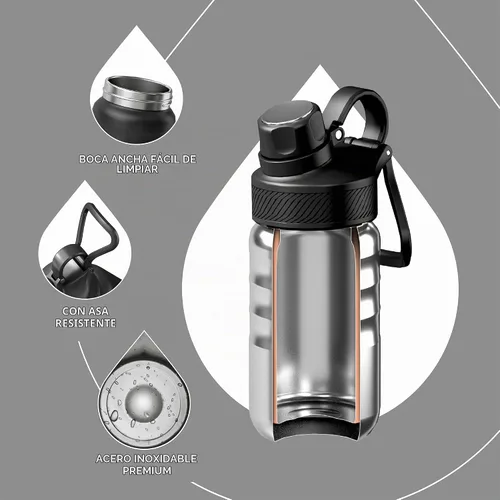 Vista 3 de IDEUS Botella de agua aislada de 12 onzas, botella de agua aislada de acero inoxidable para la escuela, botellas aisladas con pajitas a prueba