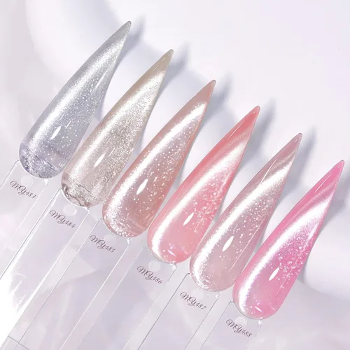 Vista 18 de Born Pretty Esmalte de uñas de gel magnético de ojos de gato verde, 6 colores brillantes con purpurina de cristal holográfico, salvia, oliva