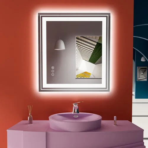 Vista 11 de Snowdool - Espejo de baño LED, de 24 x 36 pulgadas, con luz delantera y trasera, antiempañamiento, espejo de tocador de baño para pared, con función