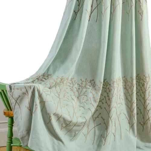 Vista 24 de VOGOL - Cortinas de 2 paneles con ramas bordadas de lino sintético con ojales, cortinas para dormitorio/sala de estar, paneles de tratamiento