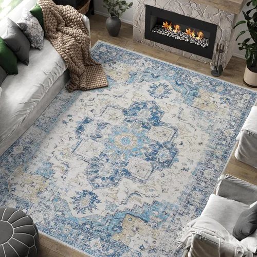 Vista 91 de jinchan Alfombra de Área 2x3 pies Alfombra Vintage de Entrada Lavable Bohemia Tapete Interior para Puerta Medallón Floral Tapete Pequeño para Puerta