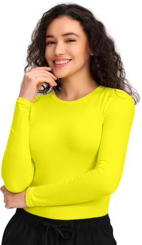 Vista 18 de COZYFIT Camisetas de Scrub de Manga Larga para Mujer - Camiseta Cómoda para Usar Debajo del Uniforme Blanco