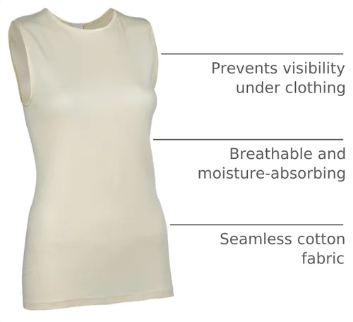 Vista 4 de Rosette Camiseta sin mangas para mujer - Algodón - Cuello alto, diseño de hombro completo Marfil
