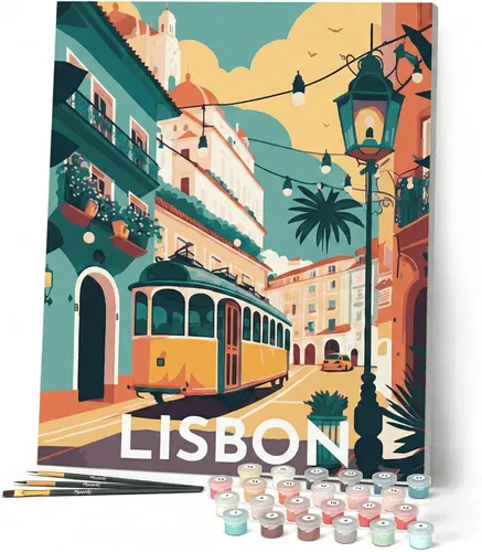 Vista 18 de Figured'Art Pintura por números para adultos Desayuno en un pueblo mediterráneo 16"x20" - Kit de pintura de arte artesanal lienzo enrollado sin marco