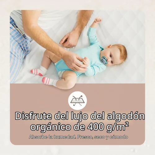 Vista 4 de Protector de colchón 100% algodón orgánico – Protector superior acolchado de lujo para colchón suave y transpirable lavable a máquina – Comercio