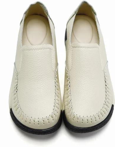 Vista 15 de UZB Mocasines de cuero sin cordones para mujer, cómodos zapatos de plataforma casuales