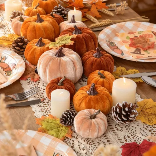 Vista 2 de DearHouse 12 calabazas artificiales, cosecha de arce, decoración de otoño, cosecha de Acción de Gracias, decoración del hogar (naranja)