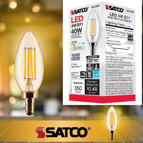 Vista 5 de Satco S21265 - Bombilla LED B11 de 4 W, 3000 K (2 bombillas)