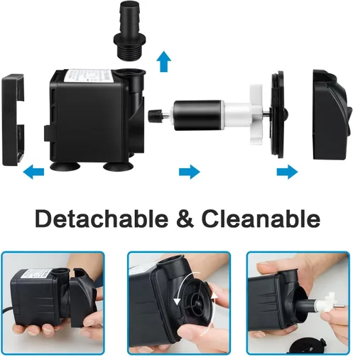 Vista 6 de Jhua Bomba de fuente de agua sumergible de 300 GPH (1100 L/H, 21 W), bombas de fuente ultra silenciosas sumergibles para exteriores con cable