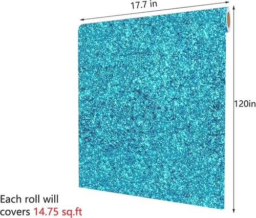 Vista 7 de Decotalk Papel tapiz azul con purpurina para pegar y despegar con purpurina de 17.7 x 120 pulgadas, papel de pared azul brillante para paredes