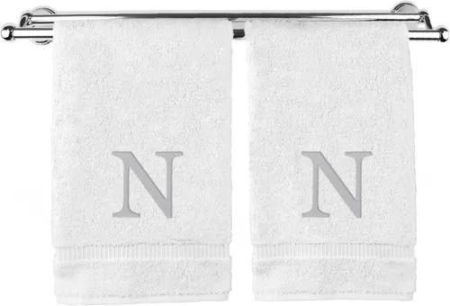 Vista 35 de Toalla de mano monogramada, regalo personalizado, juego de 2 - Toalla bordada con letra de bloque dorada - Extra absorbente 100% algodón turco