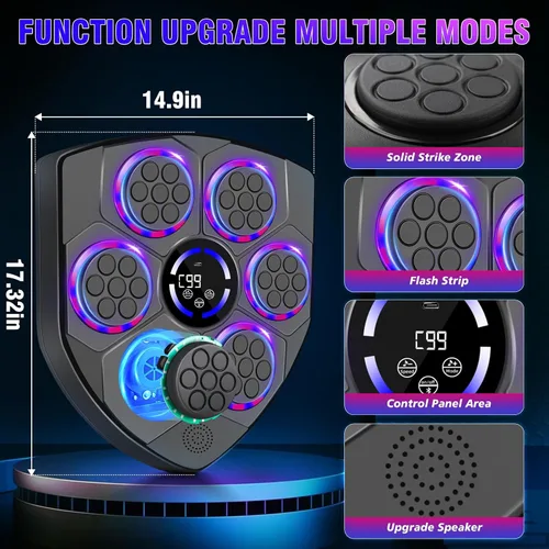 Vista 3 de Máquina de Boxeo Musical Inteligente laapee con Ritmo LED – Montada en Pared para Adultos y Niños – Incluye Guantes para Adultos, Diadema y 3